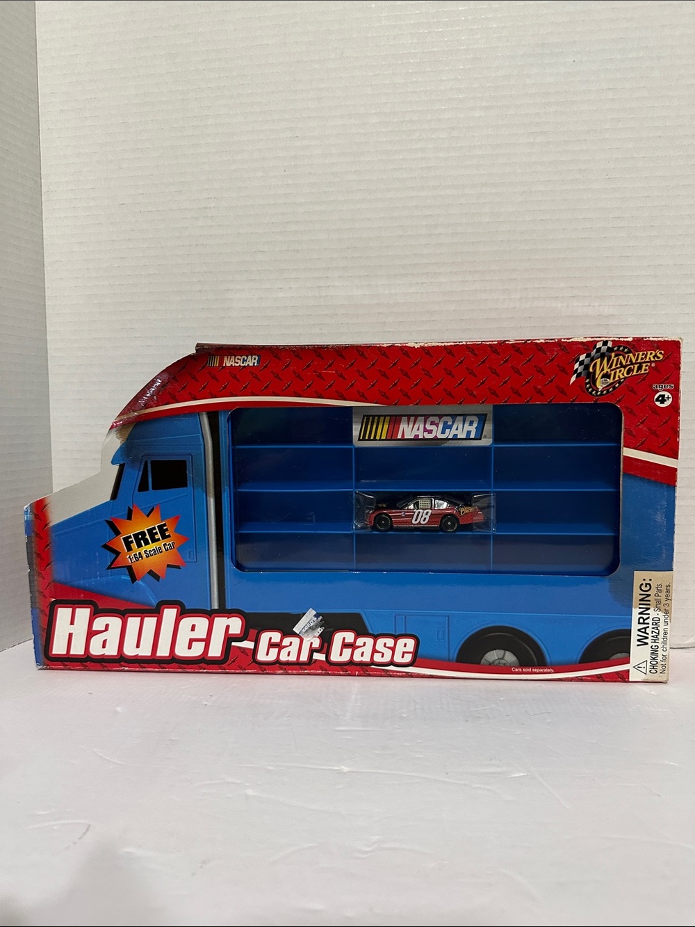 Nascar Blue Hot Wheels Hauler Car Case with Red Race Car Big Blue Semi Truck